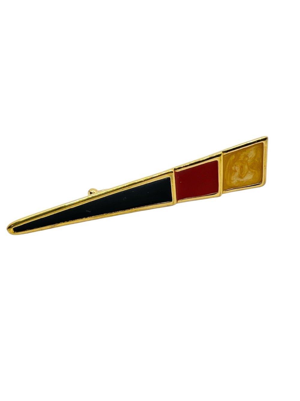 Monet Geometric Gold-Tone Enamel Pin - Black, Red, Yellow Art Deco Brooch